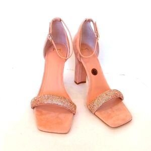 Marc Fisher New Angelo  rhinestones pink suede heeled sandals Wedding Party Prom